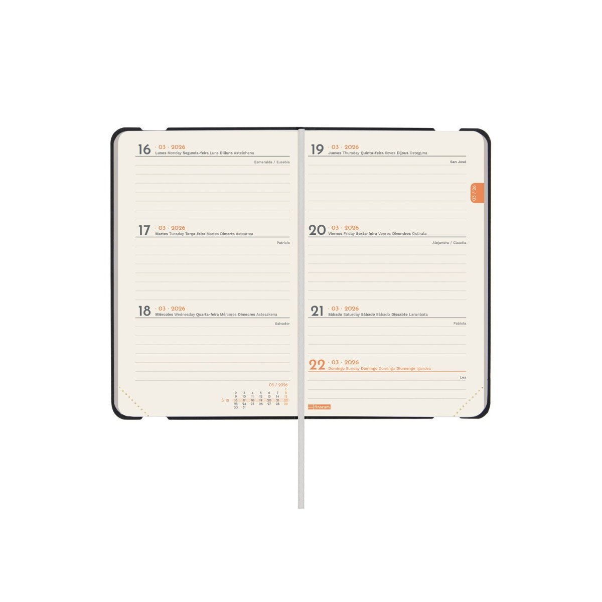 AGENDA SEMANAL A7 2026 FINOCAM LISA PRETA F2