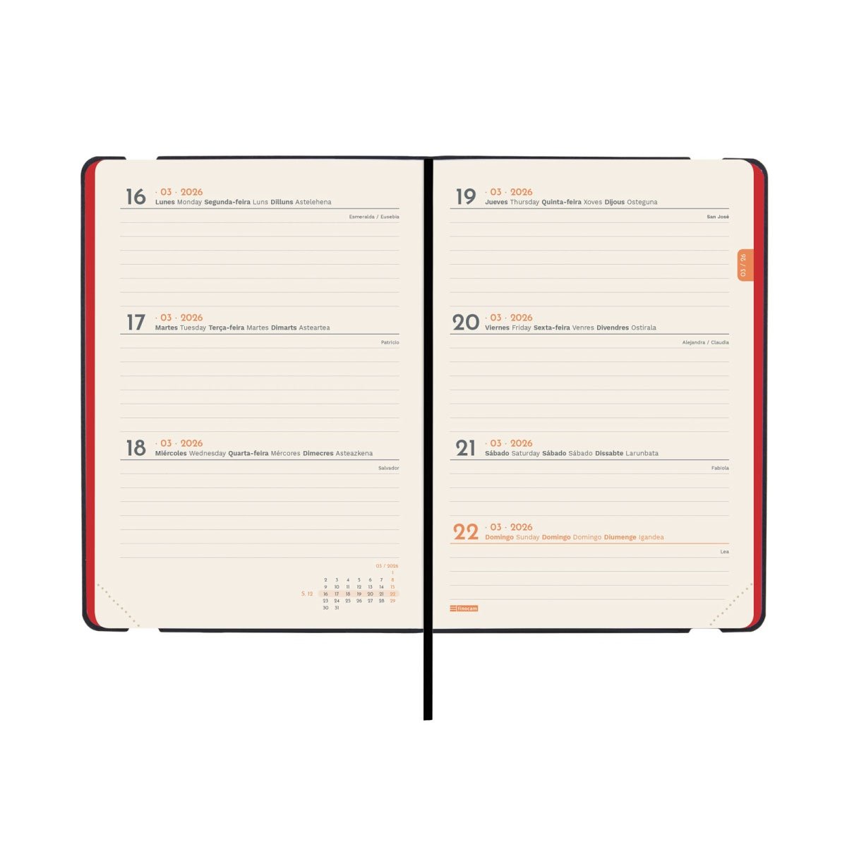 AGENDA SEMANAL A6 2026 FINOCAM LISA VERMELHA