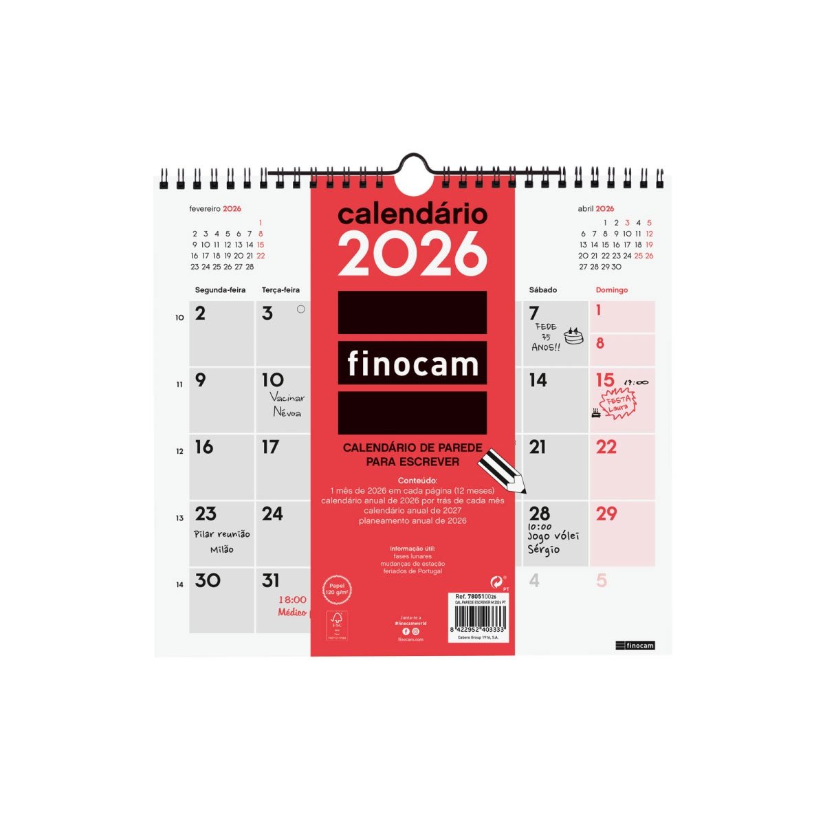 CALENDARIO DE PAREDE 2026 FINOCAM 26.5X24.5CM