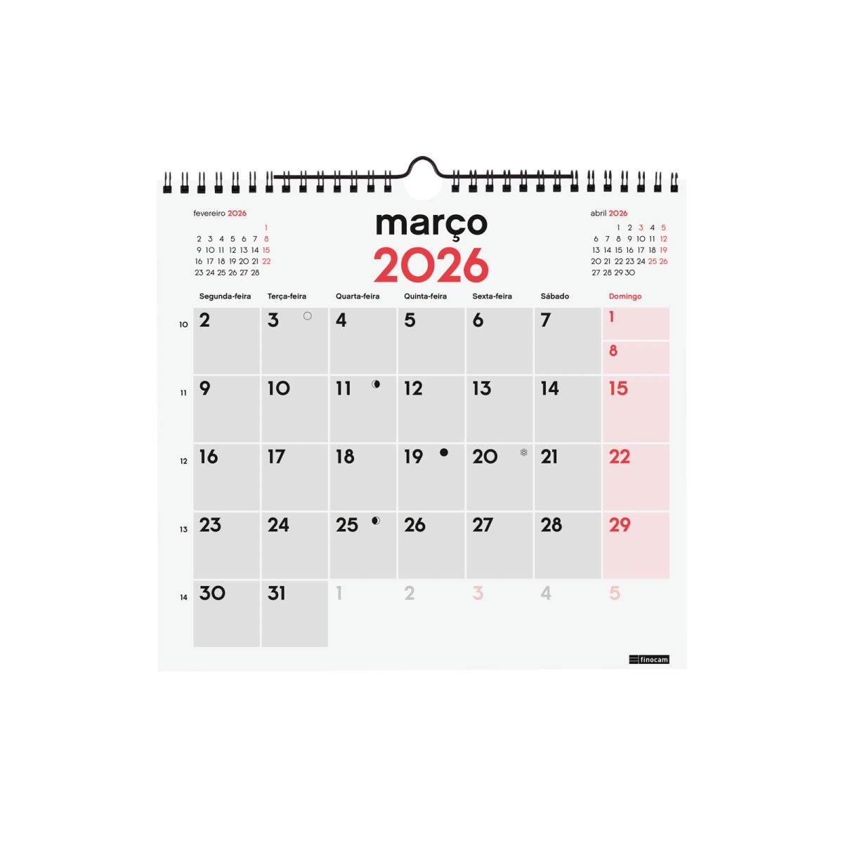 CALENDARIO DE PAREDE 2026 FINOCAM 26.5X24.5CM