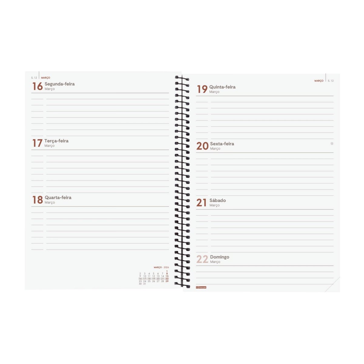 AGENDA SEMANAL A5 2026 ESPIRAL FINOCAM  BETA RED