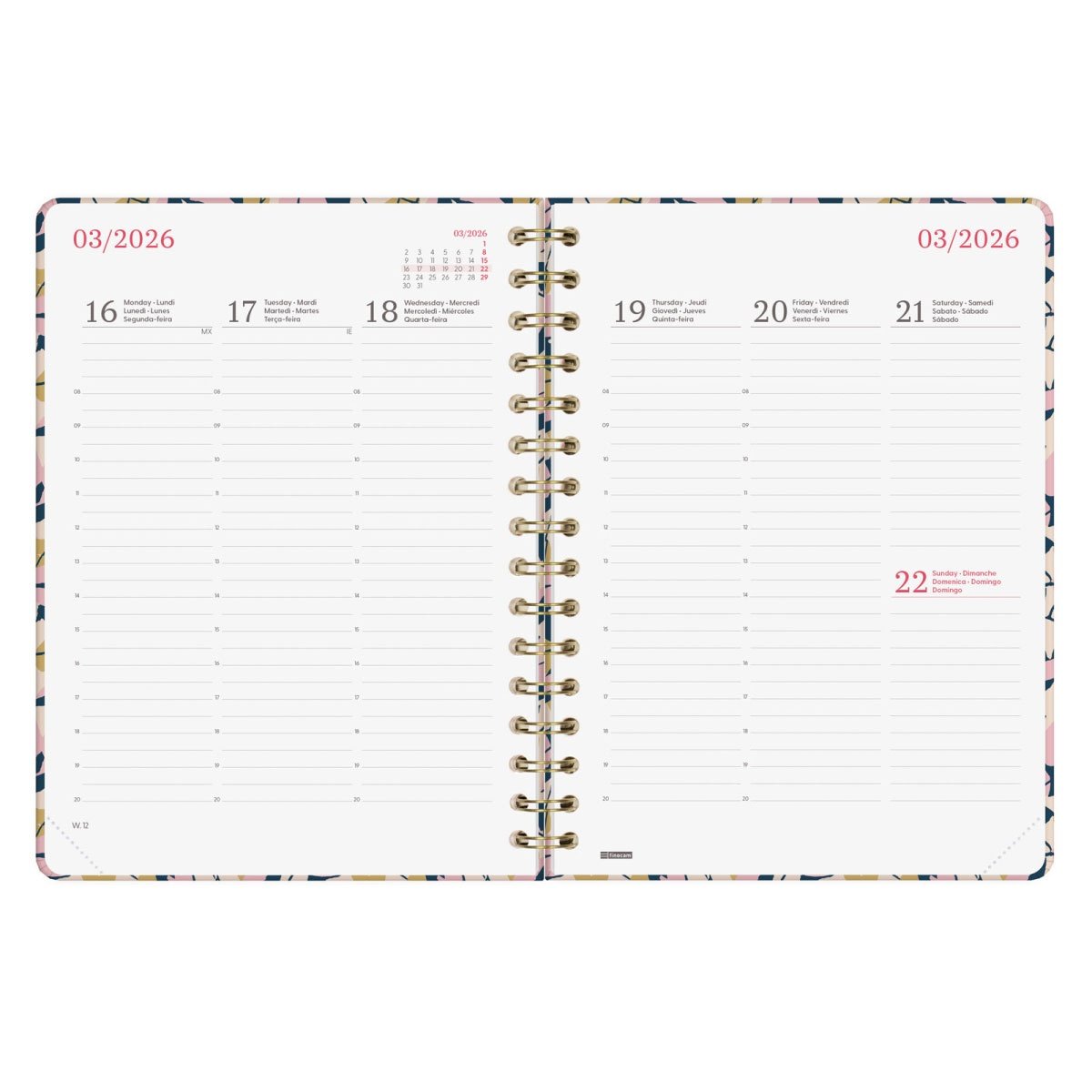 AGENDA SEMANAL A5 2026 ESPIRAL FINOCAM YOU LEAVES