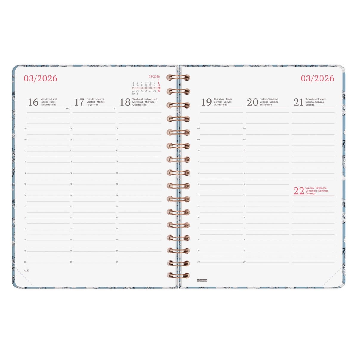 AGENDA SEMANAL A5 2026 ESPIRAL FINOCAM YOU COTTON